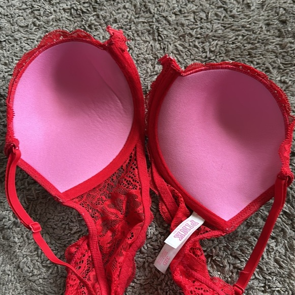 Victoria’s Secret Pink Red Floral Lace Racerback Bra Front Closure 32D - Picture 7 of 10